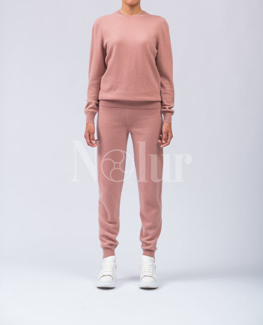 Pure Cashmere C-neck Sweater with Elbow Patches