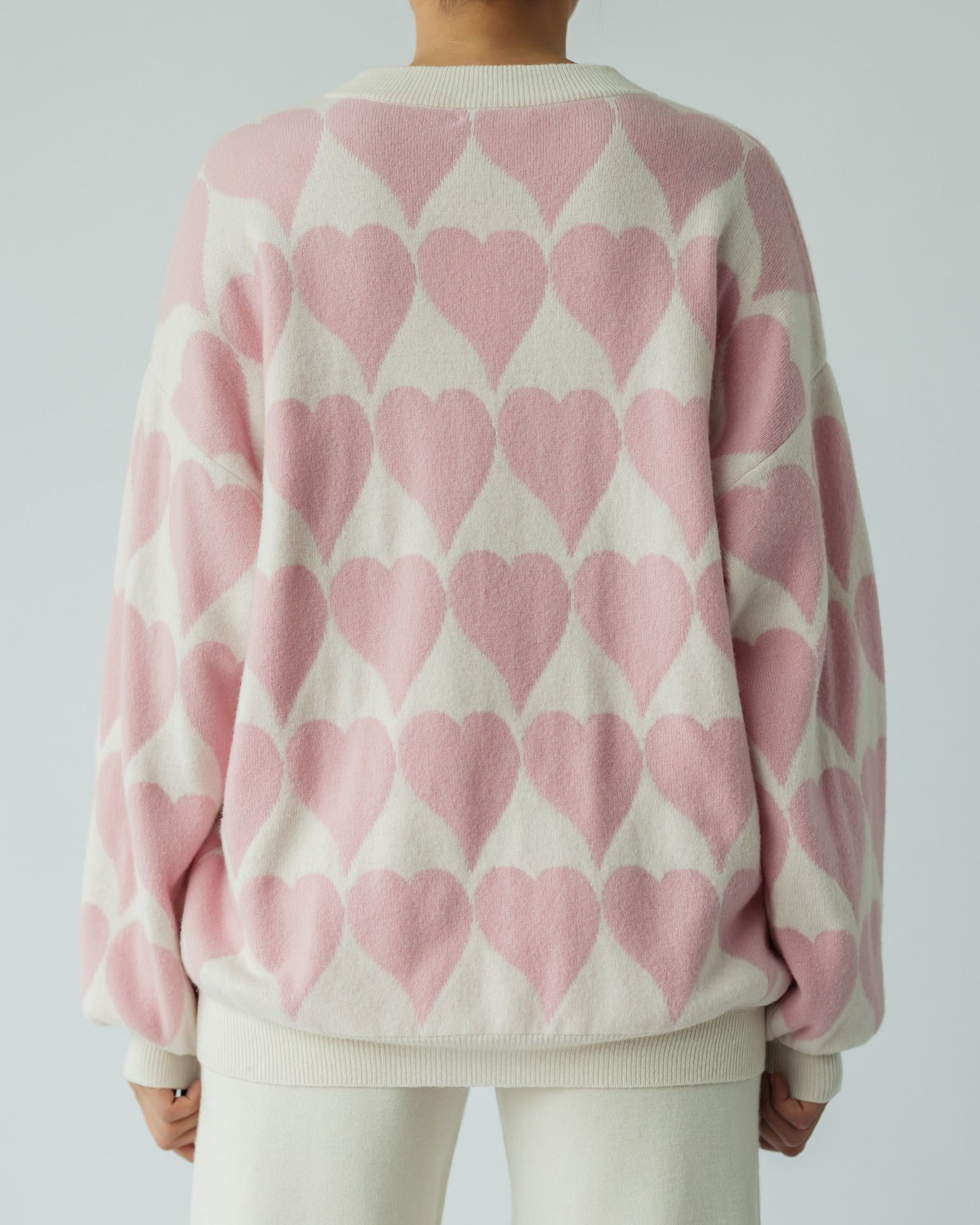 Pure Cashmere Heart Patterned C-neck Sweater