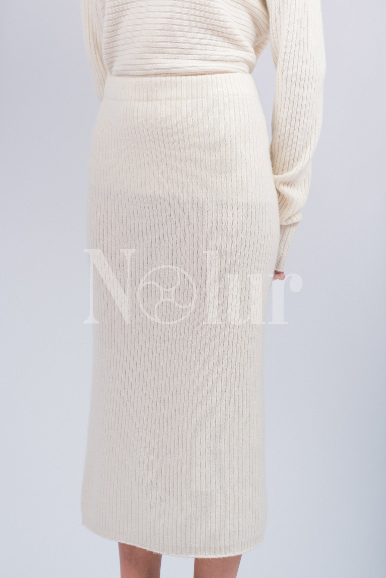 Pure Cashmere Straight Ribb Knit Skirt