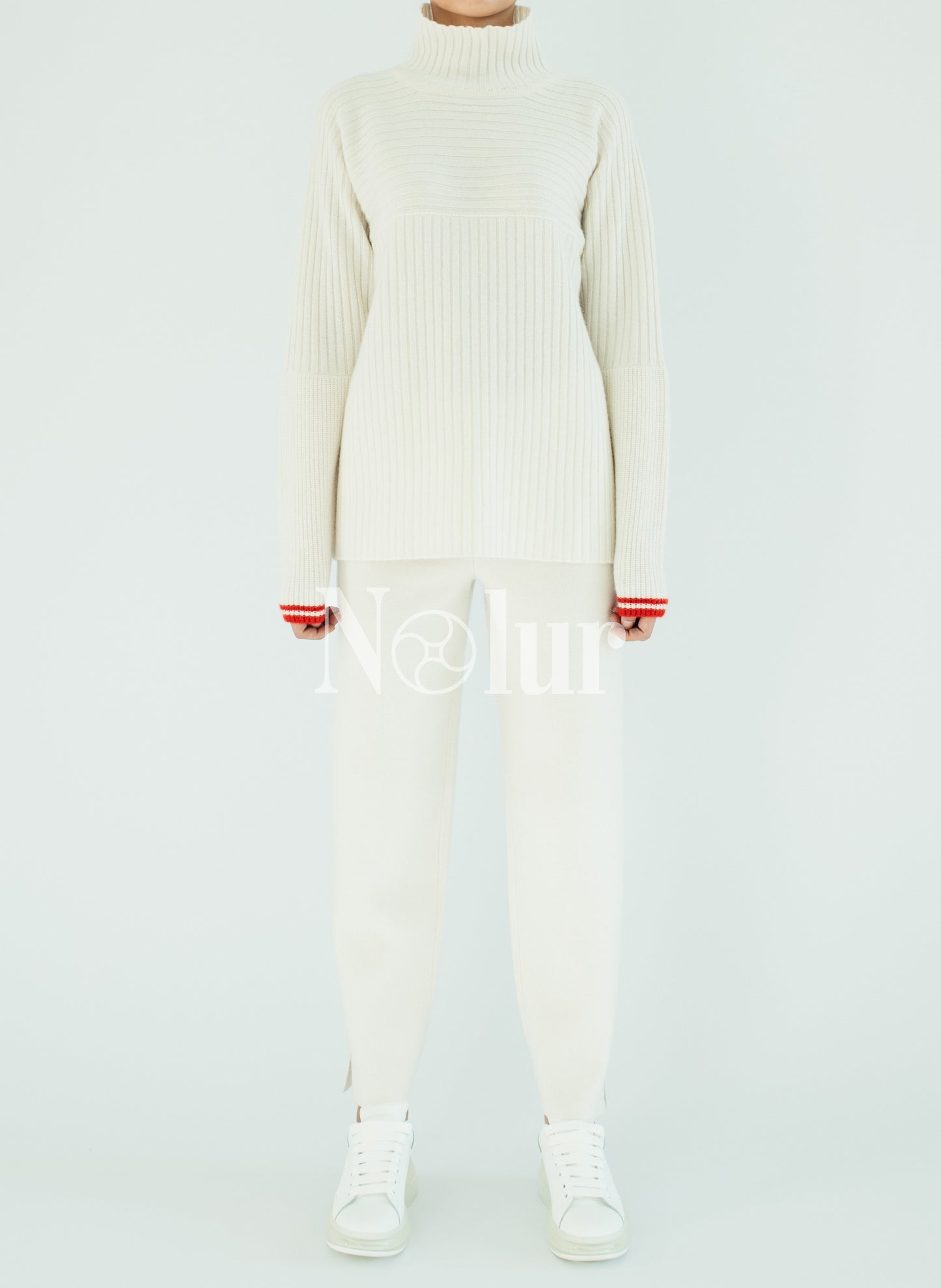 Pure Cashmere Hi-neck Sweater with Stripes