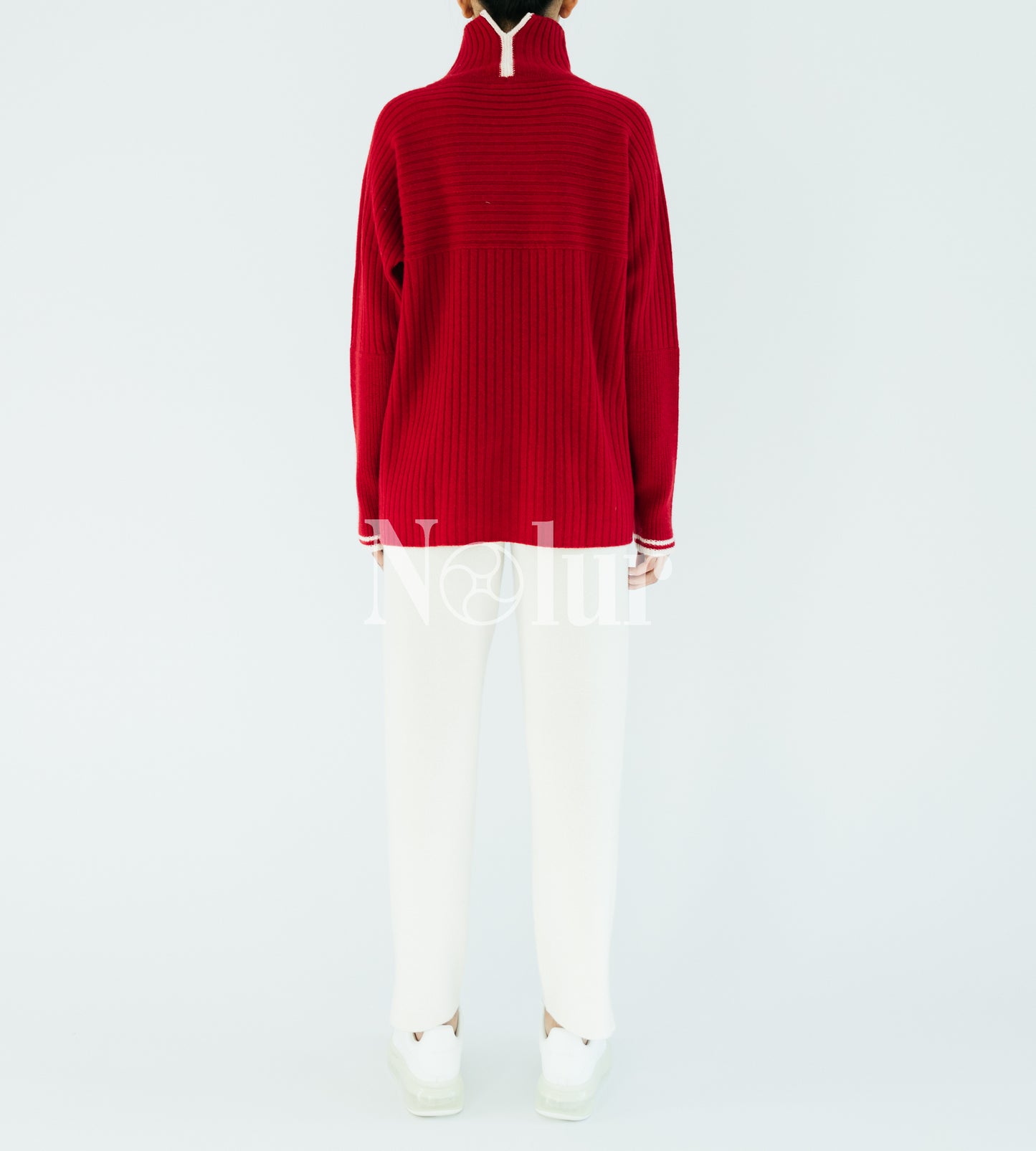 Pure Cashmere Hi-neck Sweater with Stripes
