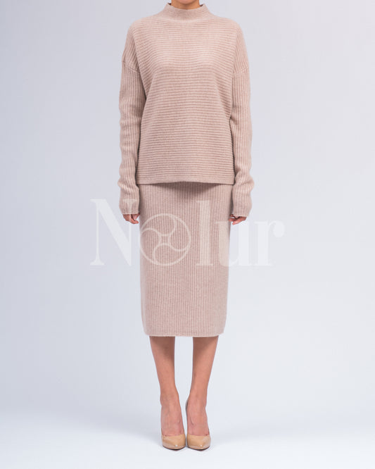Pure Cashmere High-neck Ribb Knit Sweater