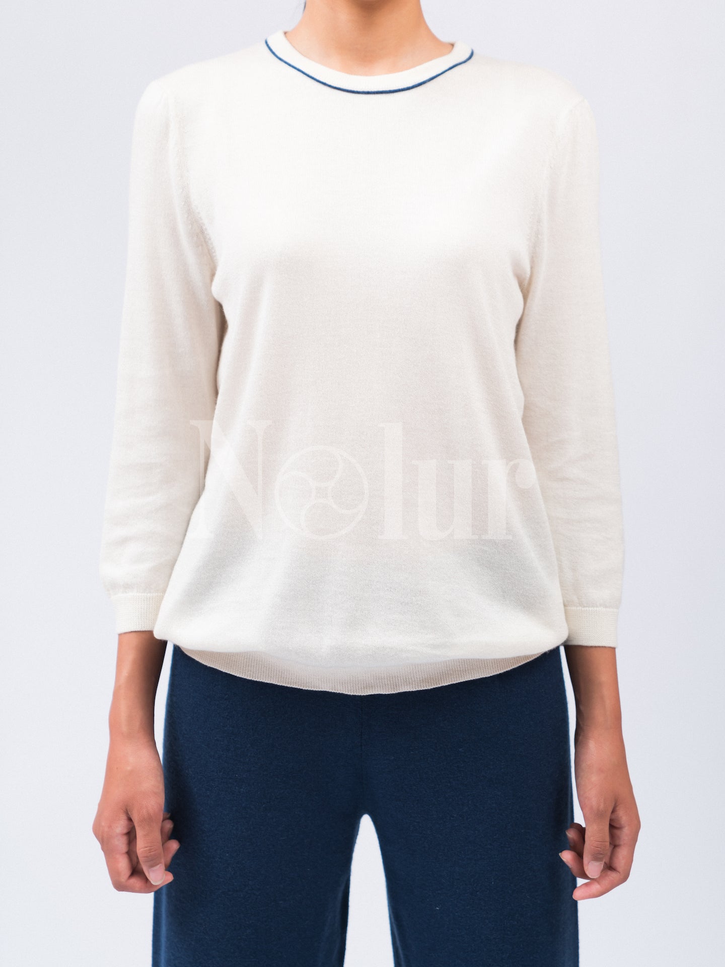 Silk and Cashmere Blended C-neck Sweater with Stripes